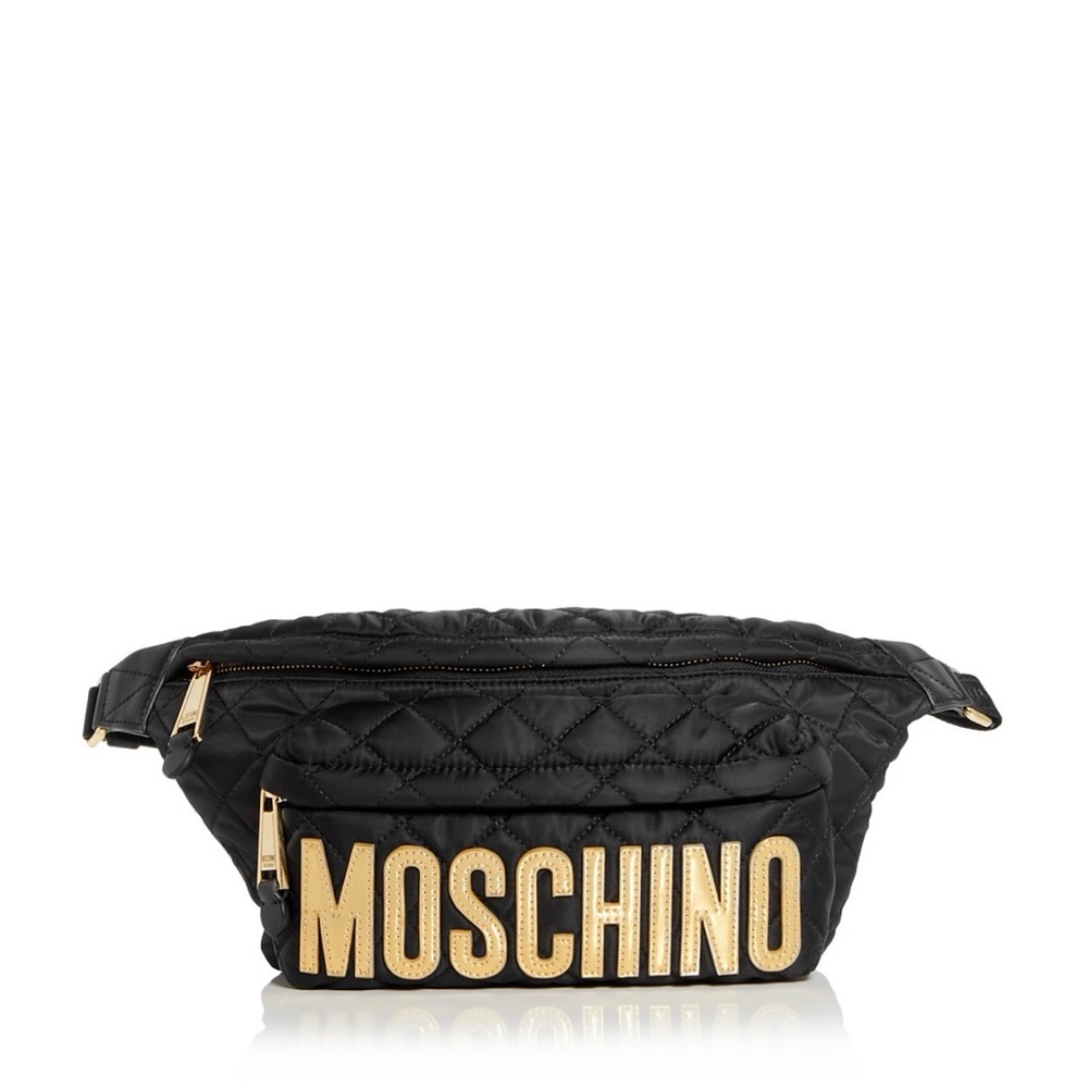 Moschino Black Quilted Nylon Belt Bag with Gold Lettering. Travel in Style - Picture 3 of 17